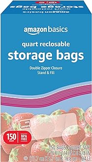 Image of Amazon Basics Quart Food Storage Bags, Stand & Fill, 150 Count