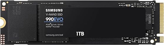 Samsung 990 EVO SSD 1TB, PCIe Gen 4x4, Gen 5x2 M.2 2280 NVMe Internal Solid State Drive, Speeds Up to 5,000MB/s, Upgrade Storage for PC Computer, Laptop, MZ-V9E1T0B/AM, Black