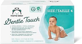 Amazon Brand - Mama Bear Gentle Touch Diapers, Hypoallergenic, Size 4, 148 Count, 4 Packs of 37, White
