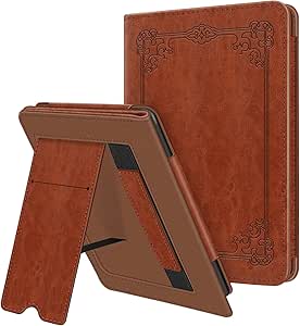 Fintie Stand Case for 6.8&#34; Kindle Paperwhite (11th Generation-2021) and Kindle Paperwhite Signature Edition - Premium PU Leather Sleeve Cover with Card Slot and Hand Strap, Vintage Brown