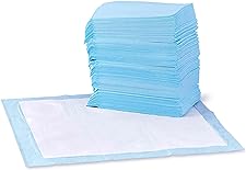 Amazon Basics Dog and Puppy Pee Pads with Leak-Proof Quick-Dry Design for Potty Training, Standard Absorbency, Regular Size, 22 x 22 Inches, Pack of 100, Blue & White