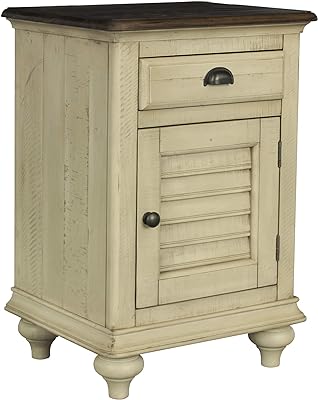 Sunset Trading Shades of Sand Nightstand | Narrow | Drawer | Cabinet, Cream Puff and Walnut Brown Solid Wood