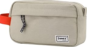 Sooez Big Capacity Pencil Case, Upgraded Canvas Pencil Pouch Large Pencil Bag Organizer, Separate Compartments Easy Grip Handle, Aesthetic Supply for School Teens Adults,Beige Pen Case