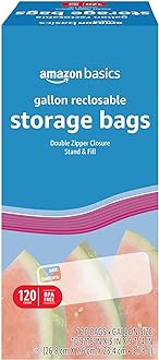 Image of Amazon Basics Reclosable Gallon Food Storage Bags, Stand &Fill Base, 120 Count