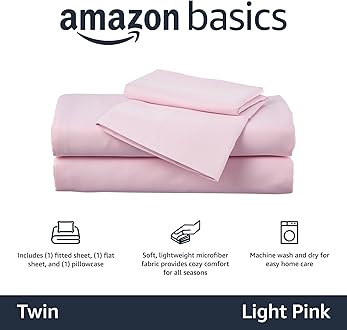 Image of Amazon Basics Kid's Soft Easy-Wash Lightweight Microfiber 3-Piece Sheet Set, Twin, Light Pink, Solid