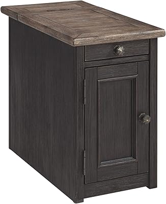 Signature Design by Ashley Tyler Creek Rustic Chair Side End Table with Pull-Out Tray & USB Ports, Brown