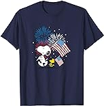 Peanuts - Snoopy & Woodstock American Flags & Fireworks T-Shirt