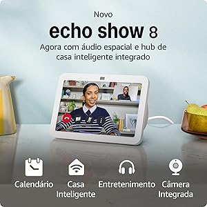 Novo Echo Show 8 (3ª geração) | Smart display com áudio espacial, hub de casa inteligente e Alexa | Cor Branca