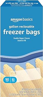 Image of Amazon Basics Freezer Gallon Bags, Stand & Fill Base, 90 Count