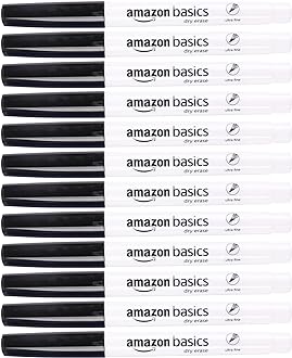 Image of Amazon Basics Low Odor Ultra Fine Tip Dry Erase Whiteboard Markers, 12 Pack, Black