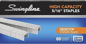 Swingline Staples, High Capacity, 60 Sheet Capacity, 5/16" Length, 210/Strip, 5000/Box (S7081032)