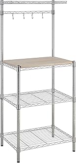 Image of Amazon Basics Kitchen Storage Baker's Rack with Removable Top, Chrome/Beige, 18"D x 24" W x 59"H