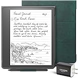 Kindle Scribe Essentials Bundle including Kindle Scribe (32 GB), Premium Pen, Brush Print Leather Folio Cover with Magnetic Attach - Foliage Green, and Power Adapter