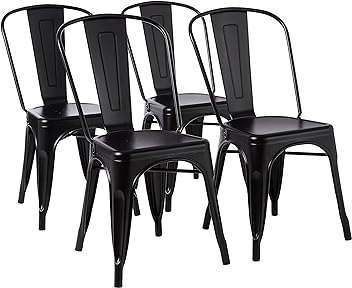 Image of Amazon Basics 33DC01S4-BK Chair, 4 Pack, 20.1" D x 17.1" W x 33.5" H, Matte Black