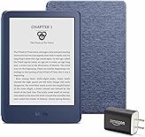 Kindle Essentials Bundle including Kindle (2022 release) - Denim, Fabric Cover - Denim, and Power Adapter