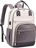 LOVEVOOK Backpack Purse for Women, Fits 17 Inch Laptop, Fashion Travel Work Anti-theft Bag, Business Computer Waterproof Backpacks, Beige-Grey-Grey