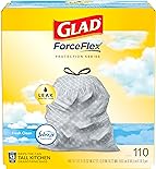 Glad Trash Bags, ForceFlex Tall Kitchen Drawstring Garbage Bags, 13 Gal, Fresh Clean Scent with Febreze, 110 Ct