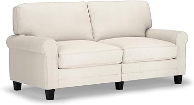 Serta Copenhagen Rolled Arm, Easy Care Polyester, Soft Pillow Back, Pocket Coil Seat Cushions, Removable Covers, Loveseat or Couch for Small Spaces, Living Rooms or Bedrooms, 73" Sofa, Buckwheat