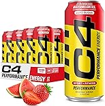 C4 Energy Drink 16oz (Pack of 12) - Strawberry Watermelon Ice - Sugar Free Pre Workout Performance Drink with No Artificial Colors or Dyes