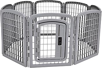 Image of Amazon Basics 8-Panel Octagonal Plastic Pet Pen Fence Enclosure With Gate, 59 x 58 x 28 Inches, Grey