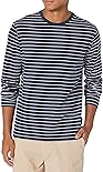 Amazon Essentials Men's Slim-Fit Long-Sleeve T-Shirt - Discontinued Colors, Light Grey Heather Navy Mini Stripe, Medium