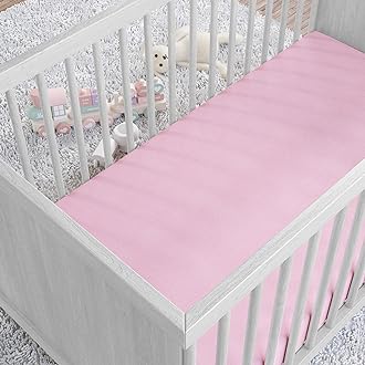 Image of Amazon Basics 100% Cotton Jersey Knit Fitted Crib Sheet for Boys and Girls, fits Standard Crib and Toddler Mattress, Breathable, Super Soft, 28 x 52 Inches, Pink