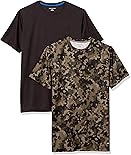 Amazon Essentials Men's Active Performance Tech T-Shirt - Discontinued Colors, Pack of 2, Black/Olive Geo Camo, Large