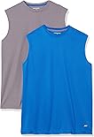 Amazon Essentials Men's Active Performance Tech Muscle Tank, Pack of 2, Medium Grey/Royal Blue, X-Large