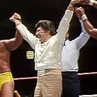 Muhammad Ali, Hulk Hogan, Mr. T, and Liberace in WrestleMania I (1985)