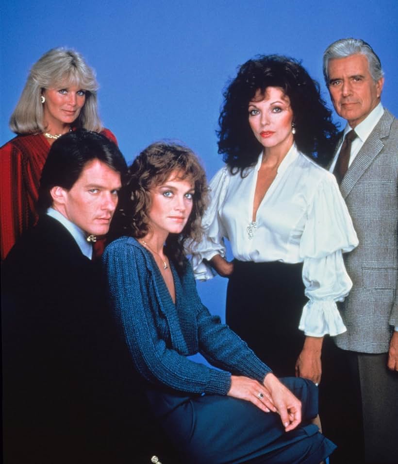 Joan Collins, John Forsythe, Linda Evans, Pamela Sue Martin, and Gordon Thomson in Dynasty (1981)