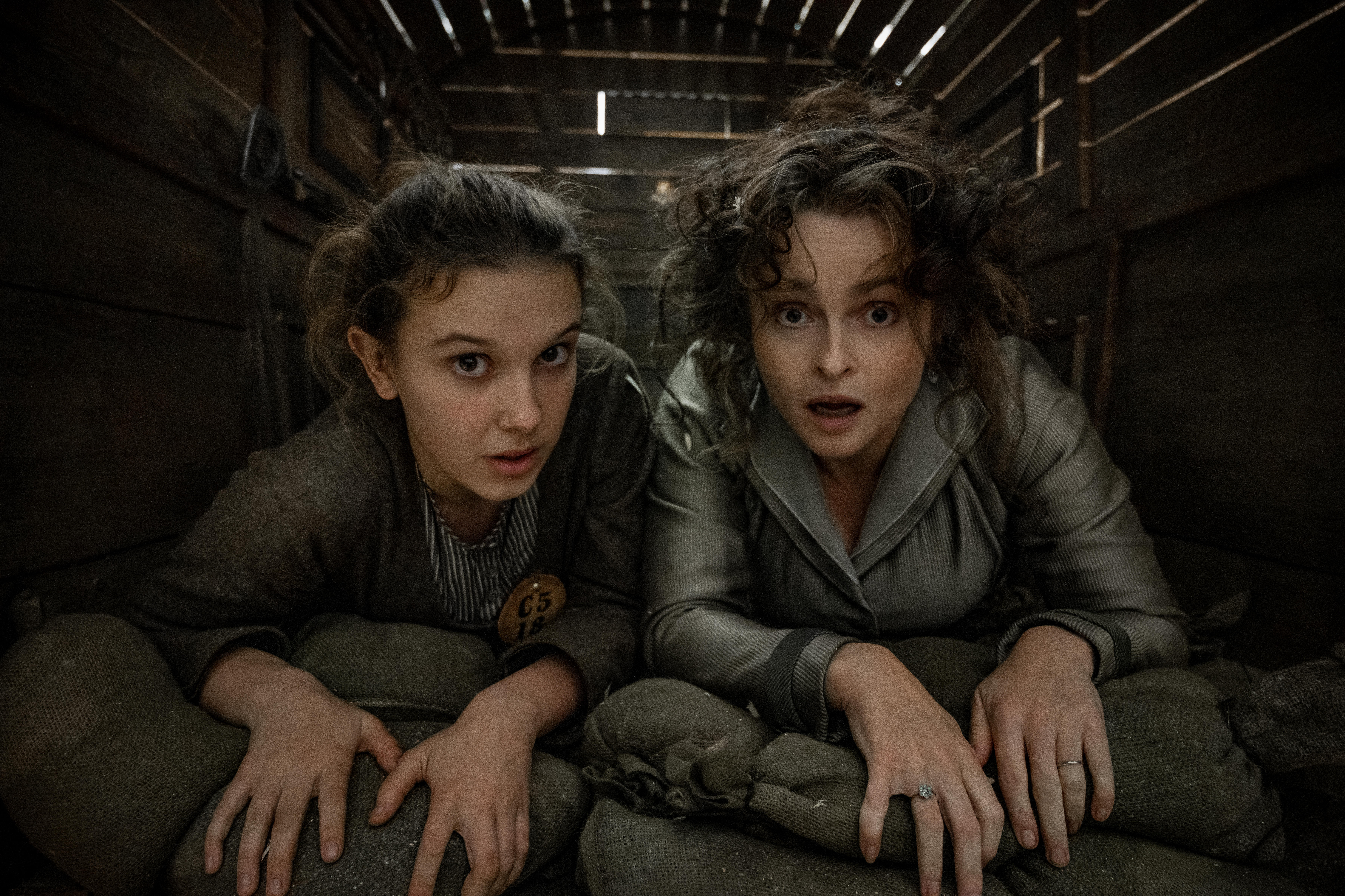 Helena Bonham Carter and Millie Bobby Brown in Enola Holmes 2 (2022)