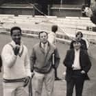 Dickie and Terry Bamber with Sir Gary Sobers at Lords during the filming of a Children's film foundation film 