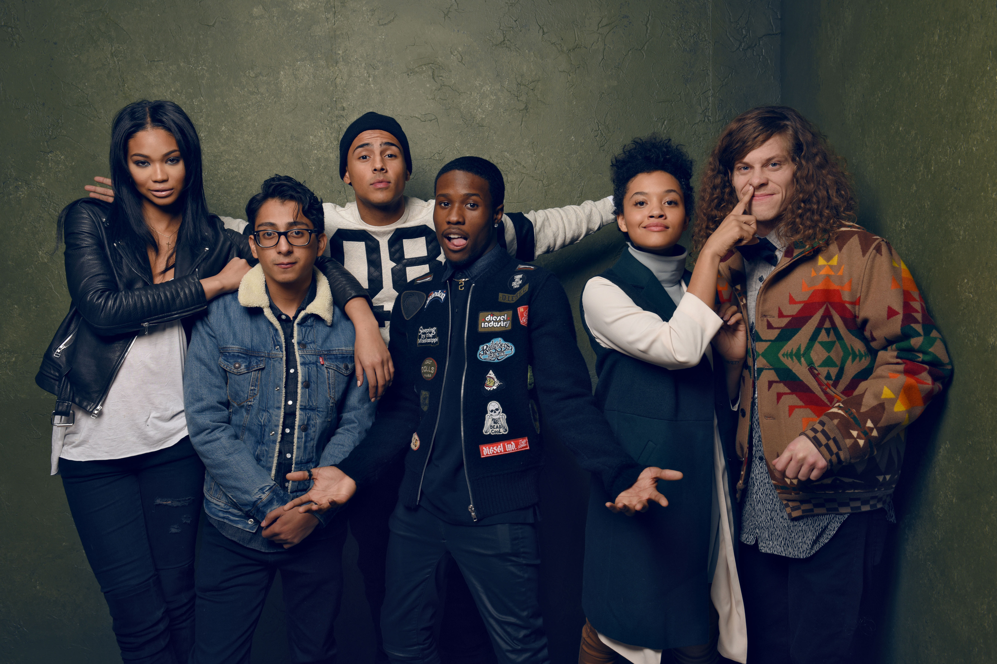 Tony Revolori, Quincy Brown, Blake Anderson, Chanel Iman, Kiersey Clemons, and Shameik Moore at an event for Dope (2015)