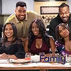 cast of FAMILY TIME season 5; Omar Gooding, Paula Jai Parker, Tanjareen Thomas, Angell Conwell, and Clayton Thomas