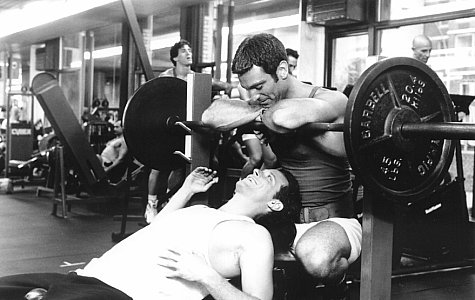 Jeffrey (Steven Weber, left) meets "Mr. Right" Steve (Michael T. Weiss) at the gym.