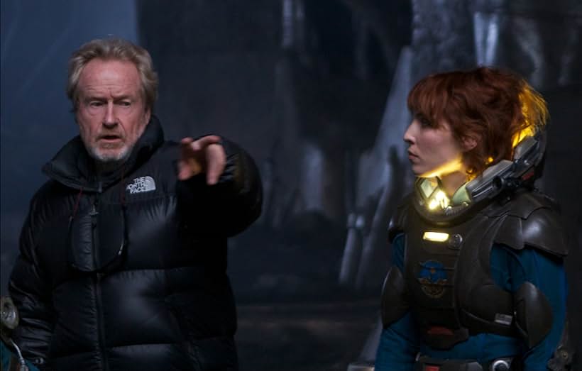 Ridley Scott and Noomi Rapace in Prometheus (2012)