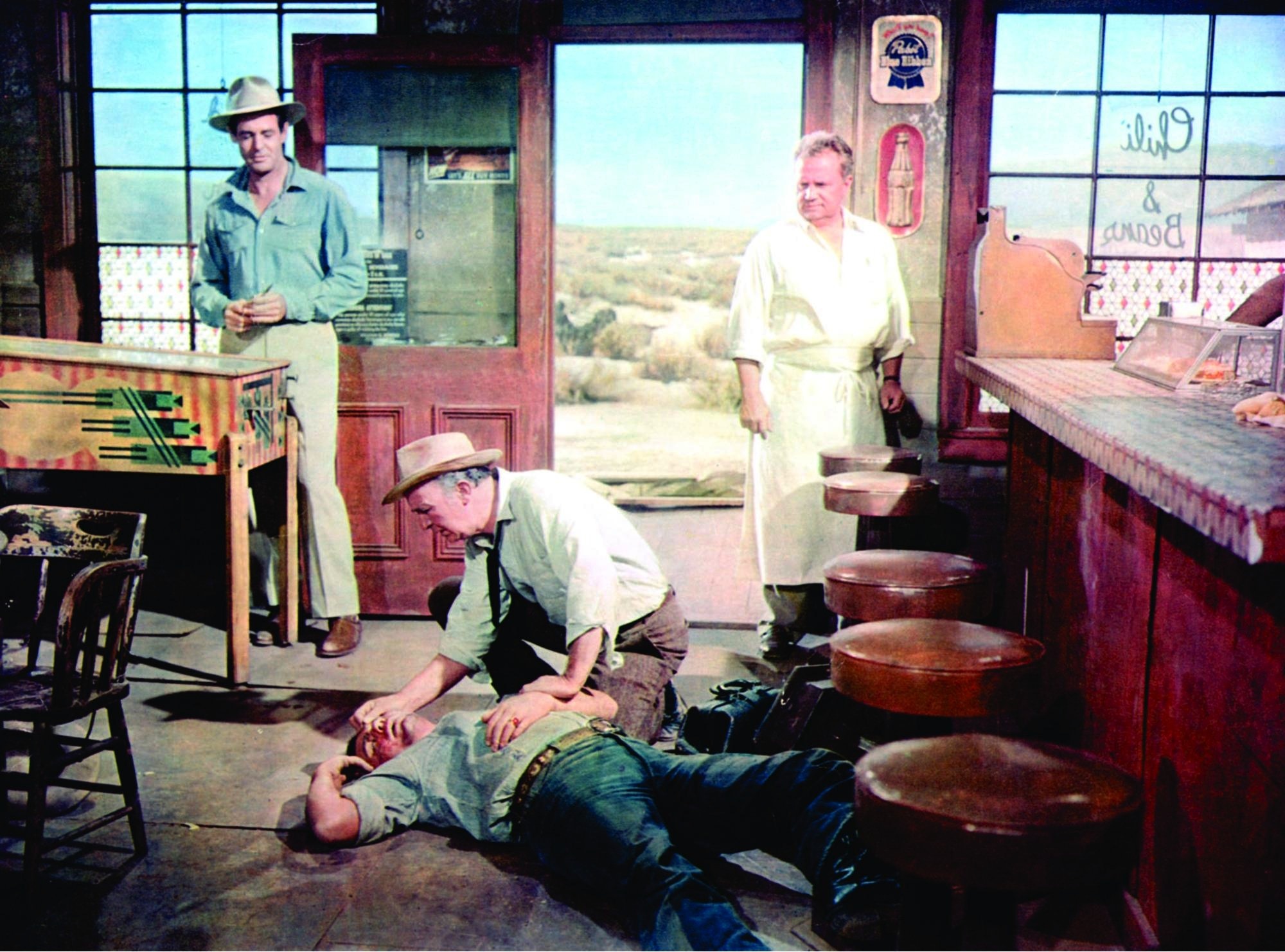 Ernest Borgnine, Walter Brennan, Robert Ryan, and Walter Sande in Bad Day at Black Rock (1955)