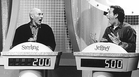 Sterling and Jeffrey (Patrick Stewart, left and Steven Weber) are contestants on the fantasy game show "It's Just Sex."