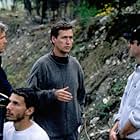 Director Andrew Currie (centre), and Producers Trent Carlson (left) and Blake Corbet (right) on set of the Anagram Pictures feature, Mile Zero.