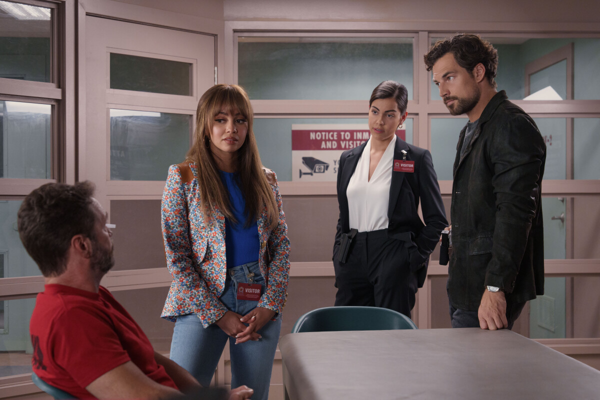 Jason Priestley, Vanessa Morgan, Giacomo Gianniotti, and Veronica Long in Wild Cards (2024)