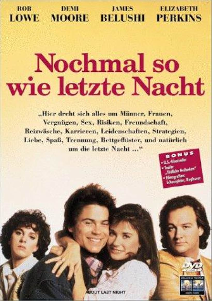 Demi Moore, Rob Lowe, Jim Belushi, and Elizabeth Perkins in About Last Night (1986)