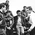 James Dean, Dennis Hopper, Corey Allen, Nick Adams, Jack Grinnage, Beverly Long, and Frank Mazzola in Rebel Without a Cause (1955)