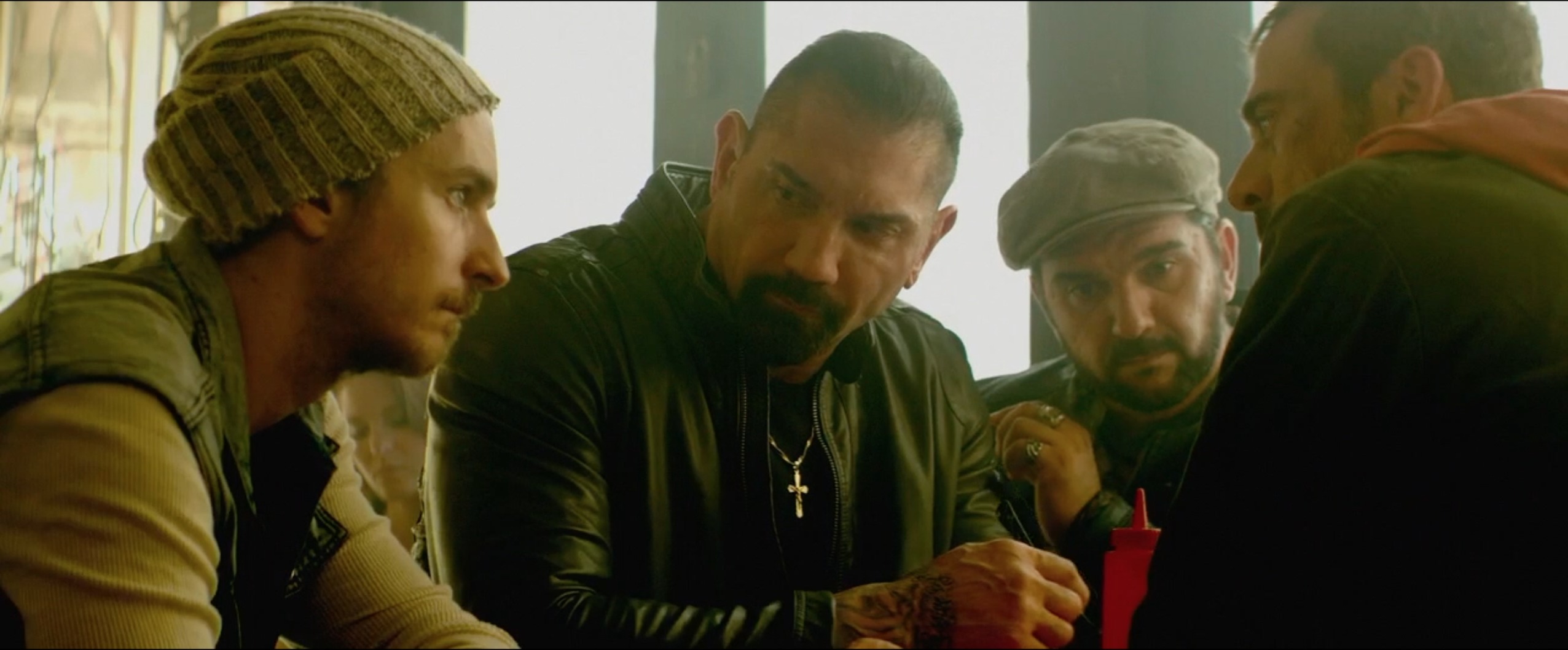 Still of Tyson Sullivan, Dave Bautista, Stephen Sepher, and Jeffrey Dean Morgan in Heist (2015)