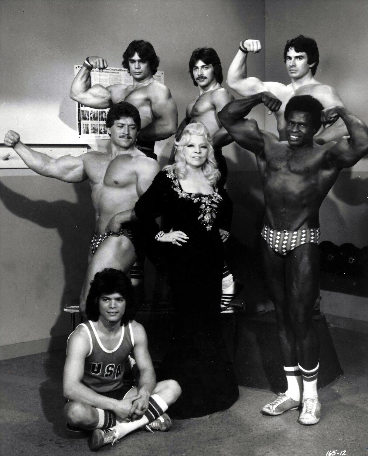 Brian Abadie, Denny Gable, Rick Leonard, Kal Szkalak, Mae West, Dave Du Pre, and Mike Besikof in Sextette (1977)