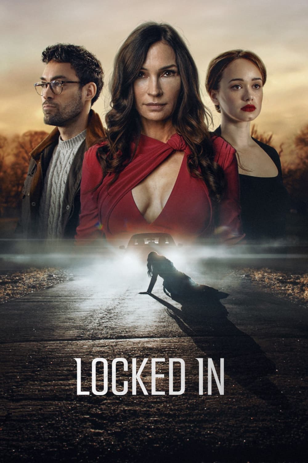 Famke Janssen, Alex Hassell, and Rose Williams in Locked In (2023)