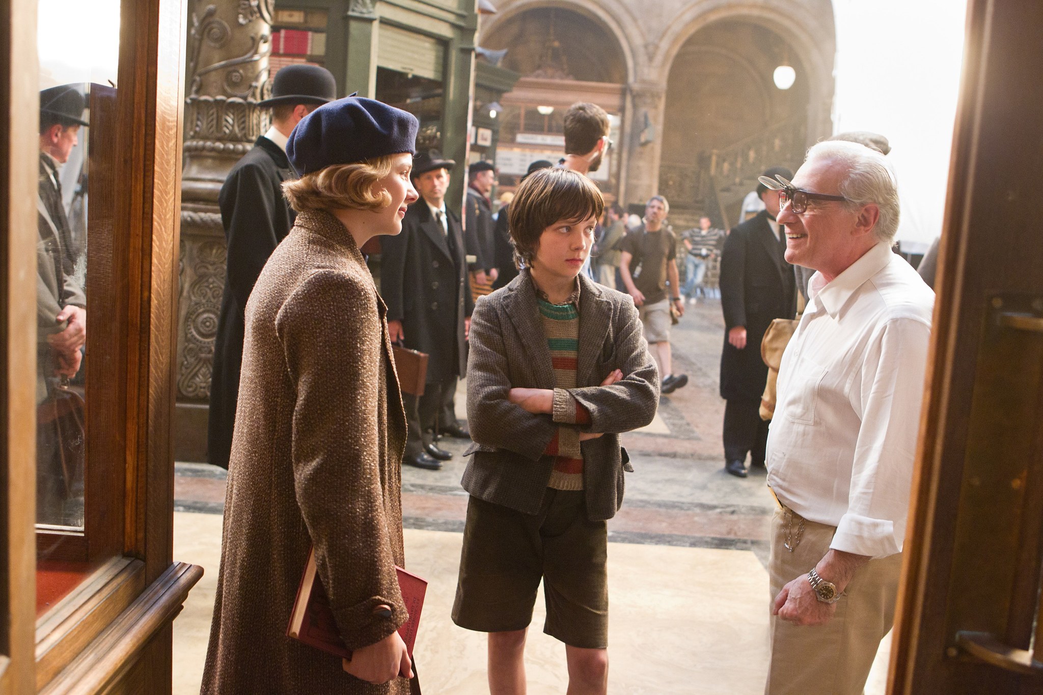 Martin Scorsese, Chloë Grace Moretz, and Asa Butterfield in Hugo (2011)