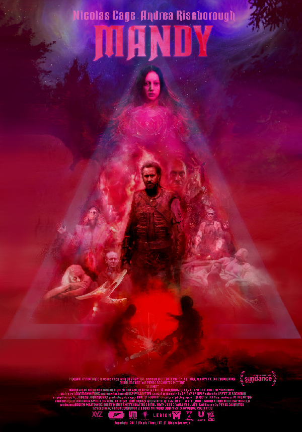 Nicolas Cage, Ned Dennehy, and Andrea Riseborough in Mandy (2018)