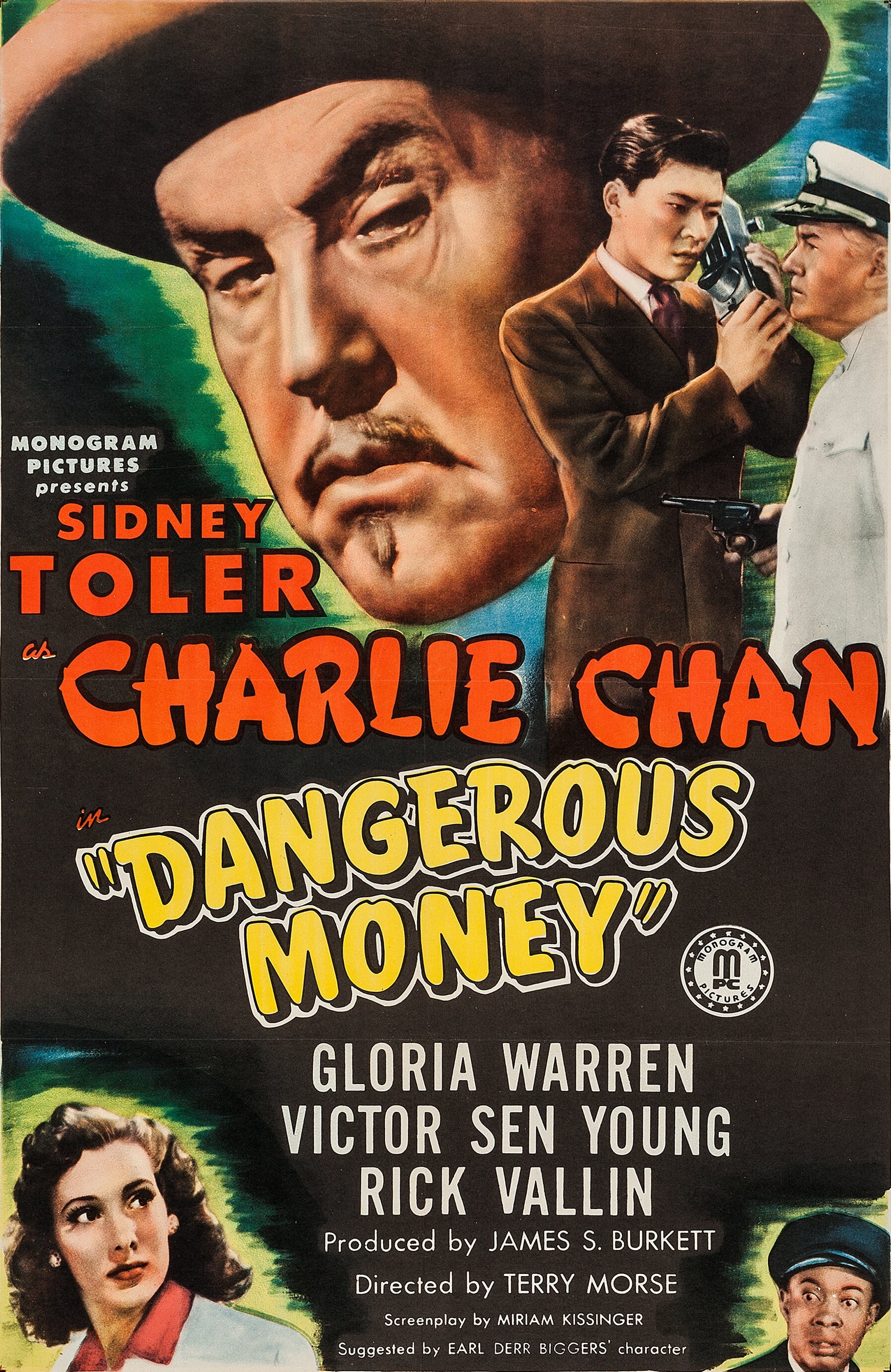 Joseph Crehan, Sidney Toler, Gloria Warren, and Victor Sen Yung in Dangerous Money (1946)