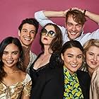 Louriza Tronco, Adam DiMarco, Katharine Isabelle, Devery Jacobs, Thomas Elms, and Sarah Grey of 'The Order' pose for a portrait during the Pizza Hut Lounge at 2019 Comic-Con International: San Diego on July 18, 2019 in San Diego, California.
