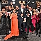 Brendan Fraser, Michelle Yeoh, Shirley Kurata, Ke Huy Quan, Harry Shum Jr., Jason Kisvarday, Daniel Scheinert, Kelsi Ephraim, Daniel Kwan, Zak Stoltz, Stephanie Hsu, Jonathan Wang, Jon Read, and Paul Rogers at an event for The 28th Annual Critics' Choice Awards (2023)